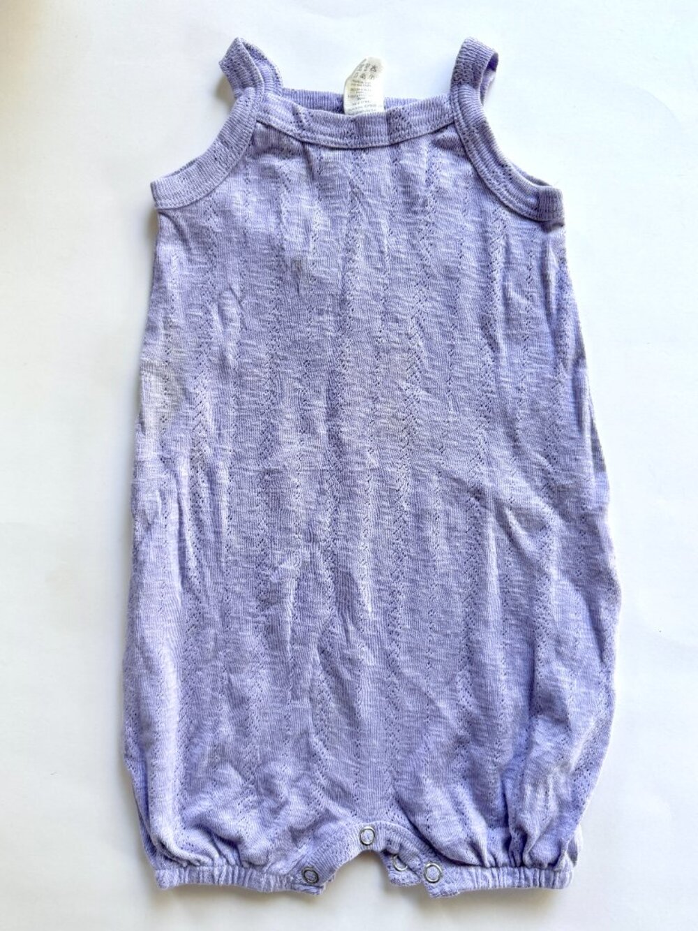 Kate Quinn Pointelle Tank Bubble Romper Lavender Organic Cotton 6-12M